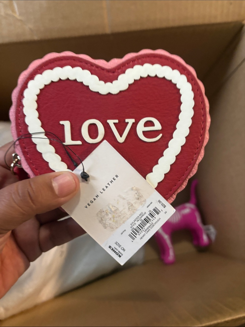 Kohl's Heart-Shaped Vegan Leather Coin Purse in Red and Pink